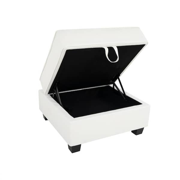 Square Ottoman Module for Modular Sectional Sofa, Storage Ottoman Footrest and Square Seat Cube, Linen Foot Stool, White