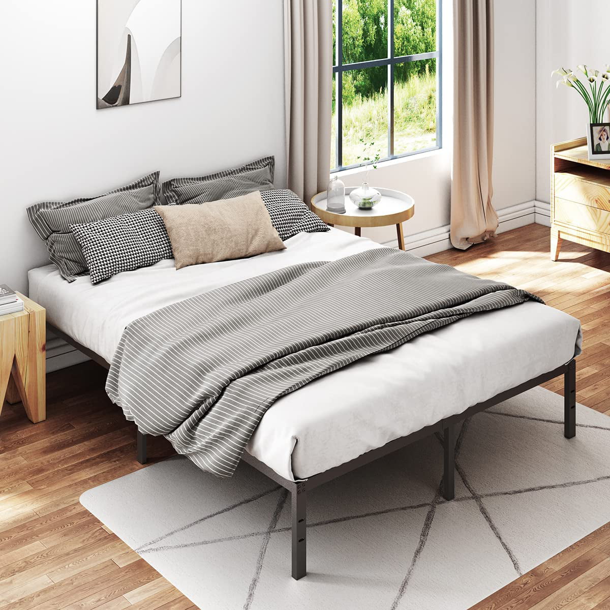 Tatago 16 inch Heavy Duty Full Bed Frame with Storage, 3500 lbs Max Weight Capacity Metal Platform, No Box Spring Needed