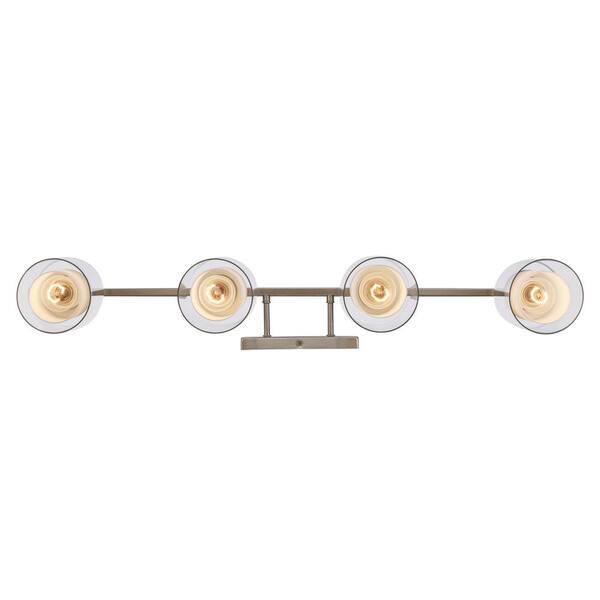 Lisbon 32 in. 4-Light Brushed Nickel Bathroom Vanity Light Fixture with Clear Glass Outer and Opal Glass Inner Shades