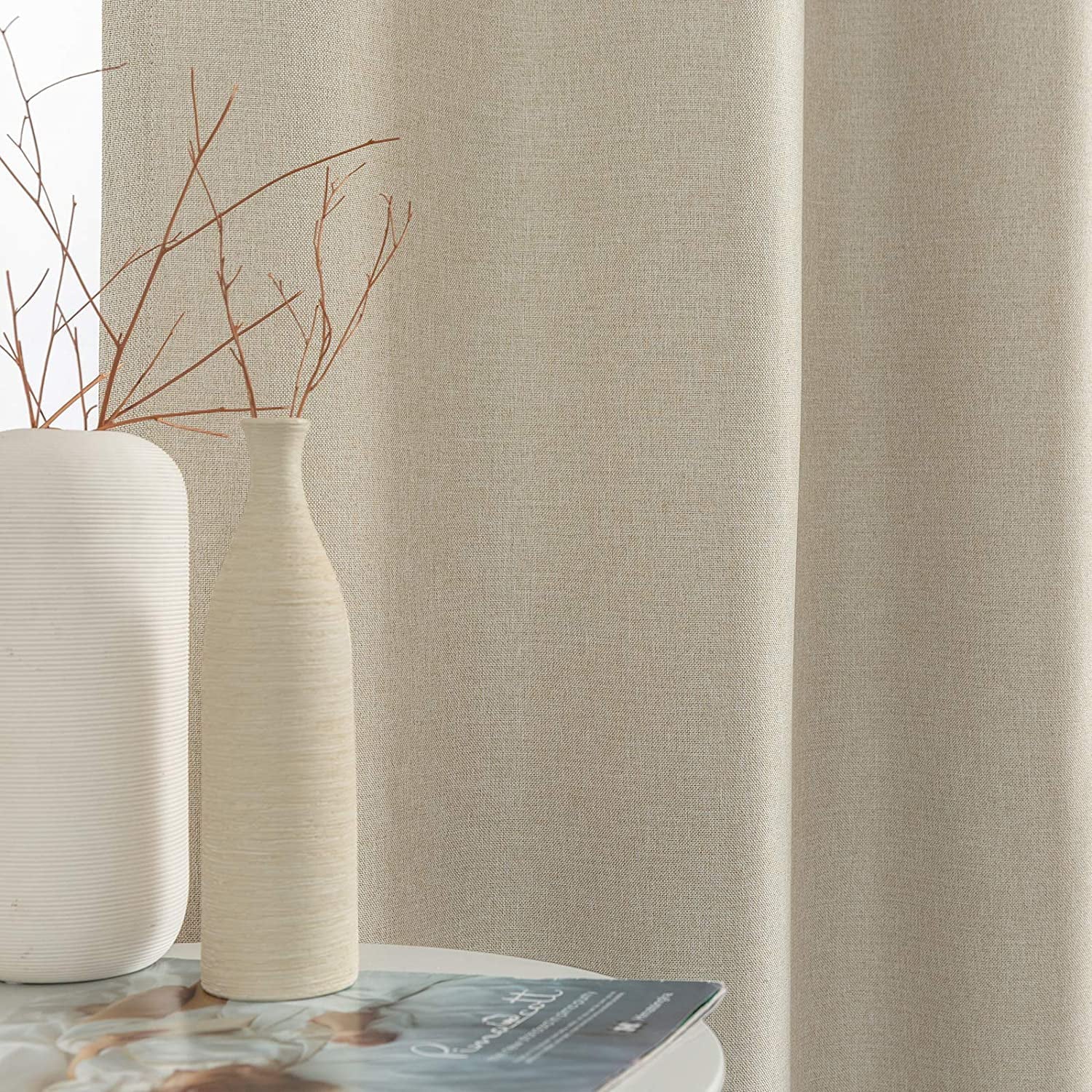 Curtainking Room Darkening Curtains 84 inches Greyish Beige Faux Linen Curtains Bedroom Living Room Window Curtain Set Thermal Insulated Drapes Grommet Top 2 Panels