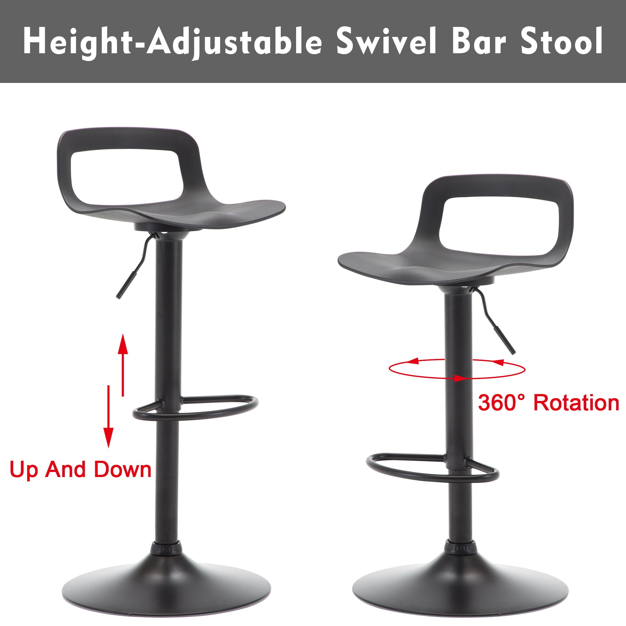 Swivel Bar Stool Adjustable-Height Barstools Modern Black Bar ChairSet of 2