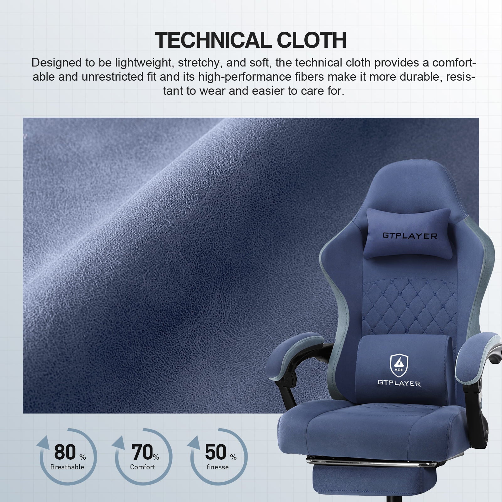 GTPLAYER Gaming Chair with Footrest&Pocket Spring Cushion&Linkage Armrests Ergonomic Office Chair, Lightblue