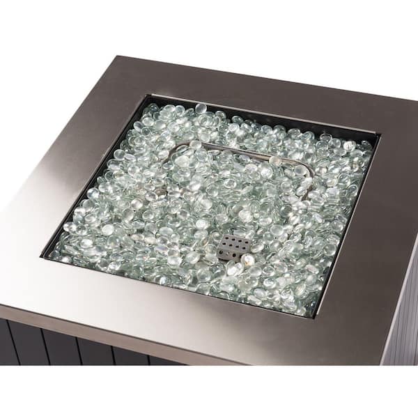 Maxwell 24 in. x 24 in. Square Stainless Steel Chat Propane Fire Pit Table With Cover