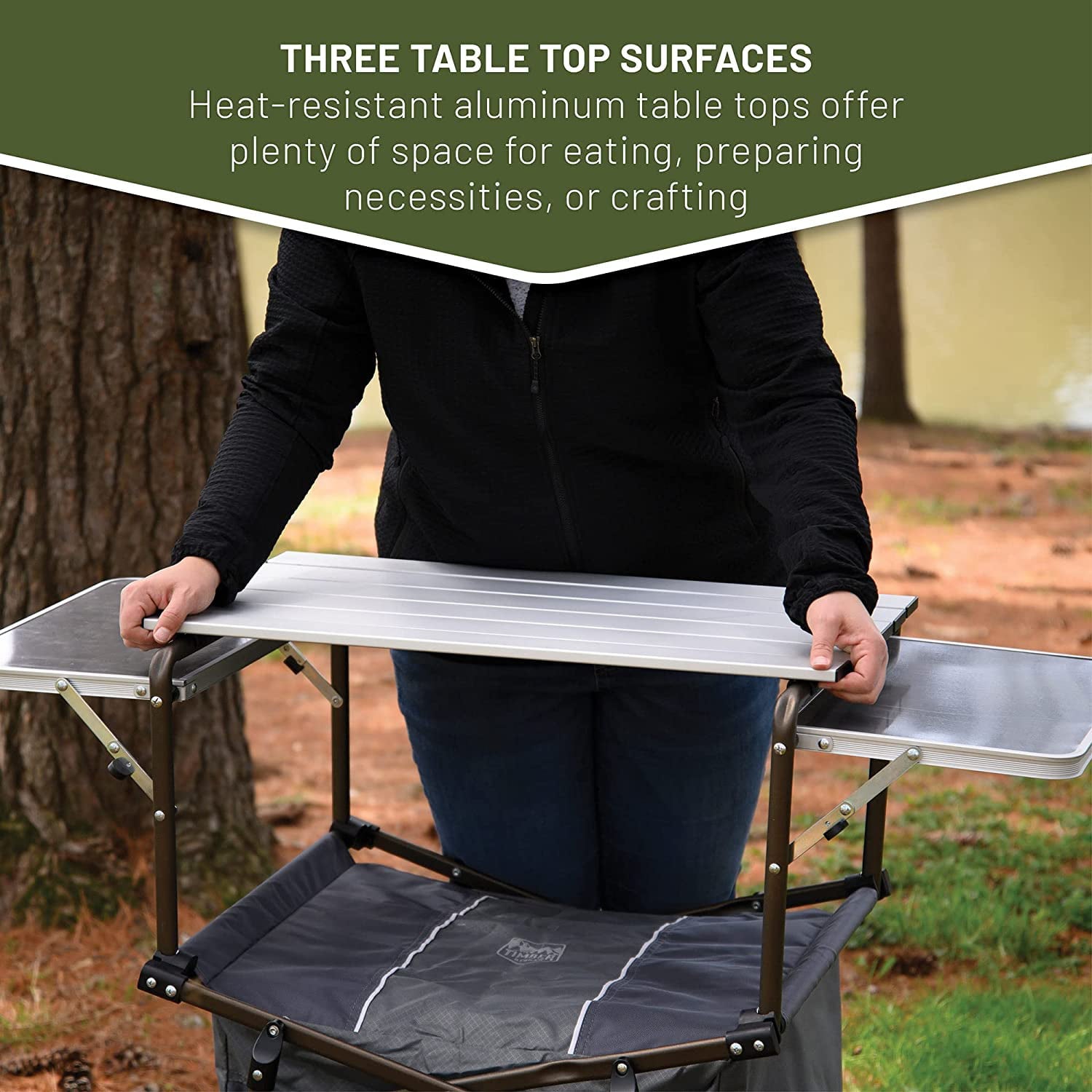 Folding Kitchen Lightweight Portable Aluminum Storage and Carry Bag, Camp Cook Station, Foldable Grill Table for BBQ, Picnic, Backyard, 42.13X13.58X31.3/33.46 inches, Gray