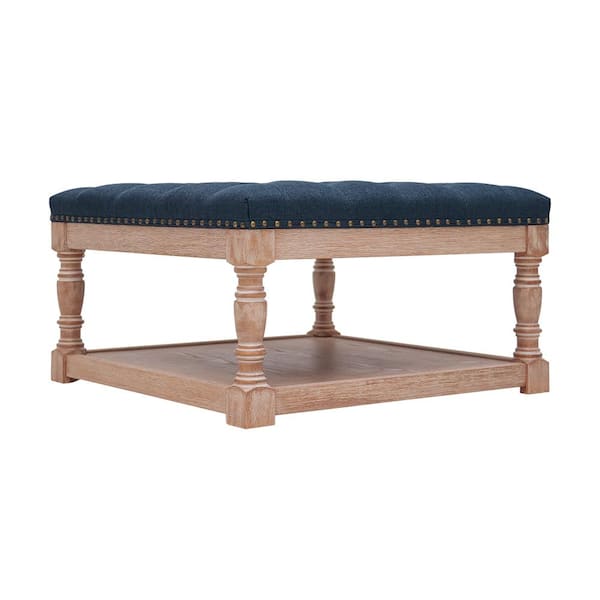 29 in. Wide Navy Fabric Upholstered Square Tufted Cocktail Ottoman with Storage