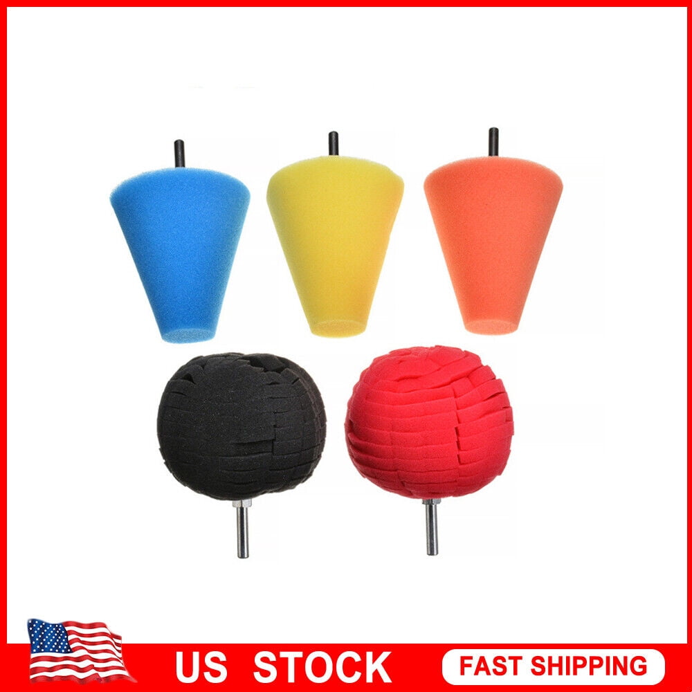 KingFurt 5Pcs Foam Drill Polishing Cone Ball Pads Kit Car Hub Waxing Buffing Wheel Polisher Conical Sponge