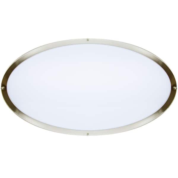 32 in. Oval LED Ceiling Mount Fixture, Dual Ring Satin Nickel, Dimmable, 3 CCT 3000K-5000K, 5500 Lumens
