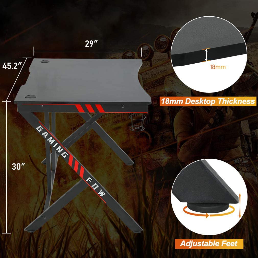 BestOffice Gaming Desk Computer Desk Home Office Desk Racing Style Study DeskExtra Large Modern Ergonomic PC Carbon Fiber Writing Desk Table with Cup Holder Headphone Hook，Red