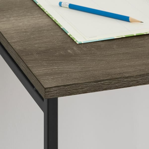 30 in. Rectangular Black Metal Folding Writing Desk with Grey Wood Top