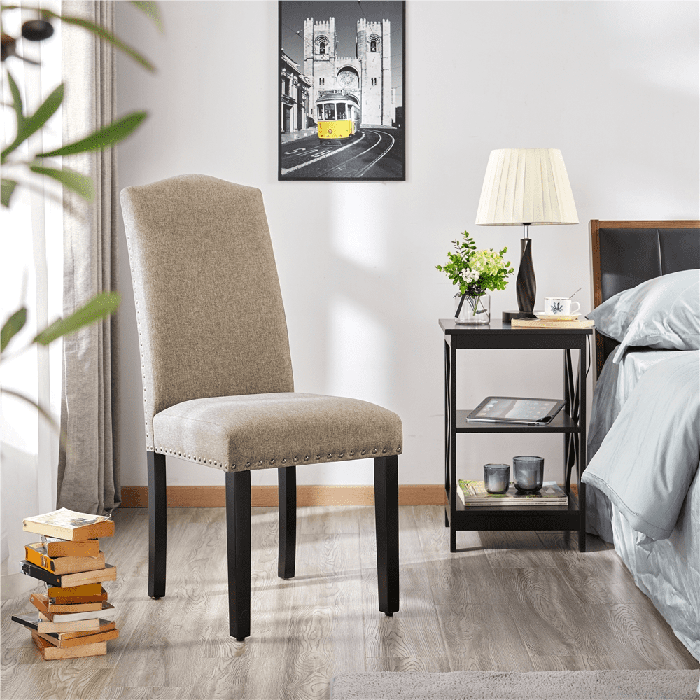 Easyfashion Set of 2 Classic Upholstered Dining Chair, Khaki