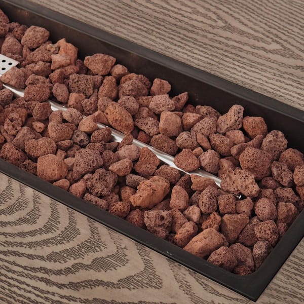 Mayfair Brown Wood Pattern Metal Rectangular Stone Fire Pit (No Tank Holder)