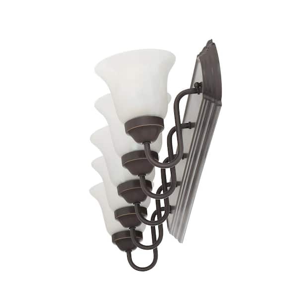 36 in. 5-Light Antique Bronze Bathroom Vanity Light with Glass Shades