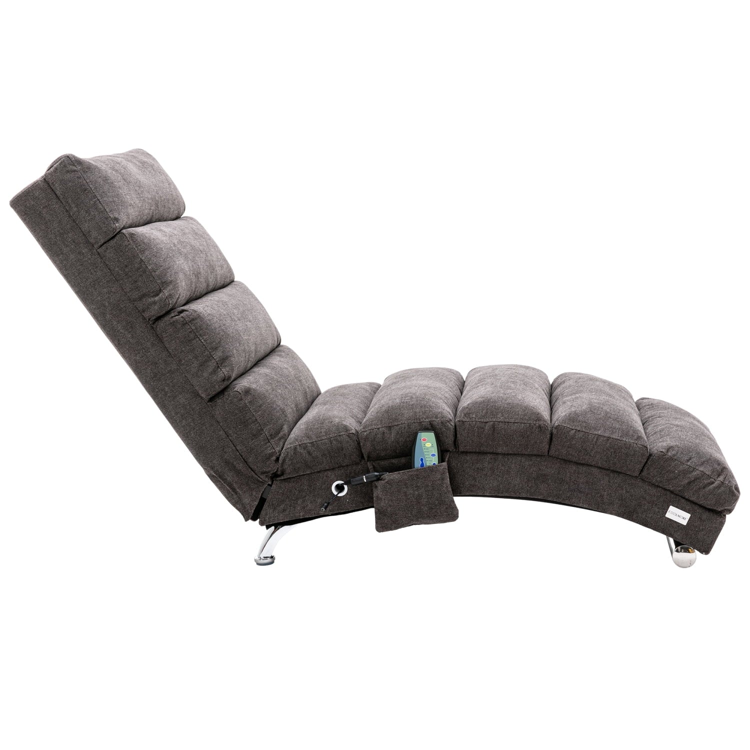 Dark Gray Modern Long Lounger - Linen Chaise Lounge for Living Room or Office, Polyester Upholstery with Foam Filling, Solid Plywood Frame & Chrome-plated Metal Legs, Relaxing and Comfortable Design