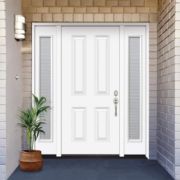 72 in. x 80 in. Element Series 4-Panel Primed White Left-Hand Steel Prehung Front Door with 16 in. Mini Blind Sidelites