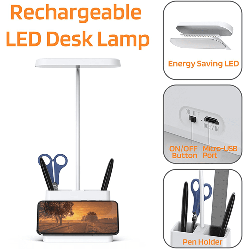 SUPTREE Led Desk Lamp with Pen and Phone Hold for an Office in Home - 3 Modes Dimable LED Table Lamp with USB Port
