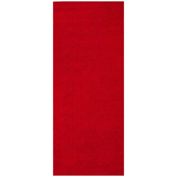 Ribbed Waterproof Non-Slip Rubber Back Solid Runner Rug 2 ft. W x 6 ft. L Red Polyester Garage Flooring