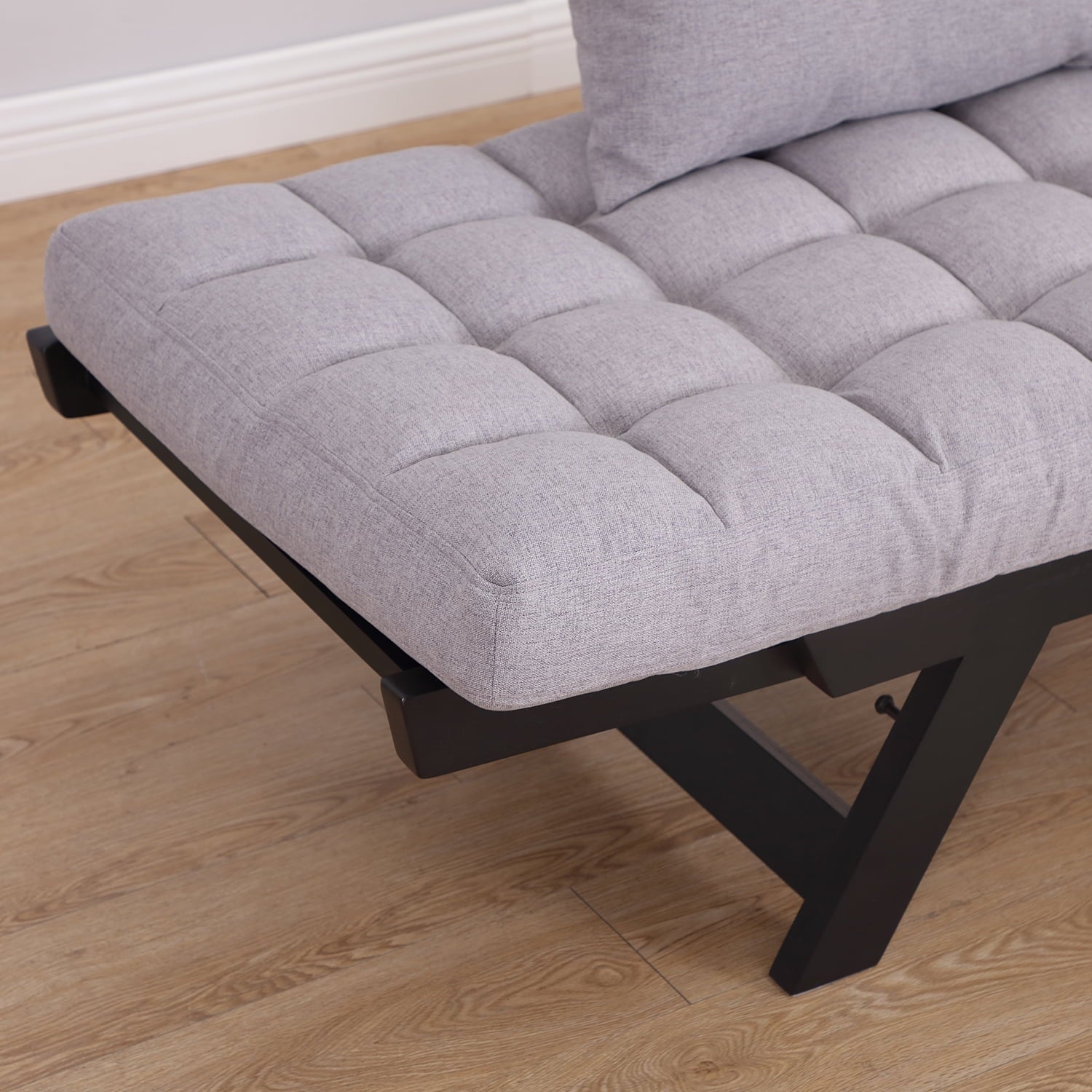 Homcom Single Person 3 Position Convertible Couch Chaise Lounger Sofa Bed, Light Grey