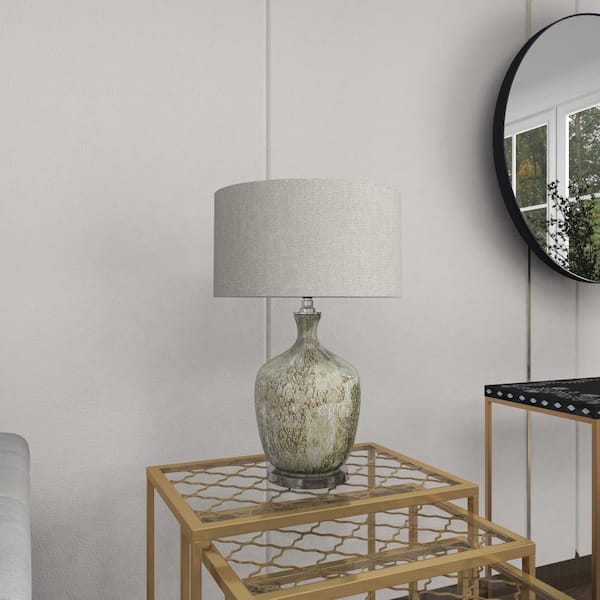 27 in. Silver Glass Task and Reading Table Lamp with Faux Mercury Glass Finish