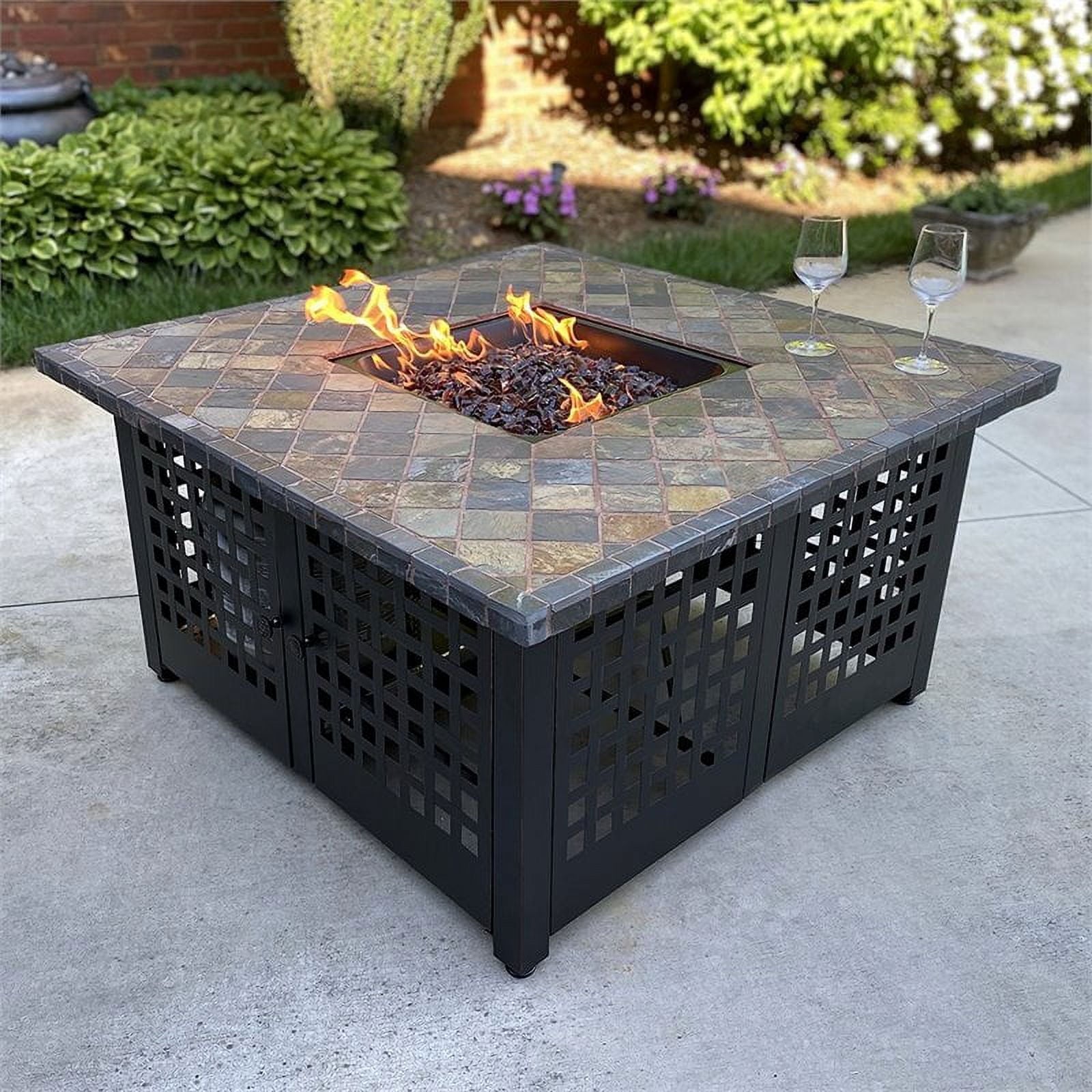 The Elizabeth, LP Gas Outdoor Fire Pit with 42-in Slate Tile Mantel