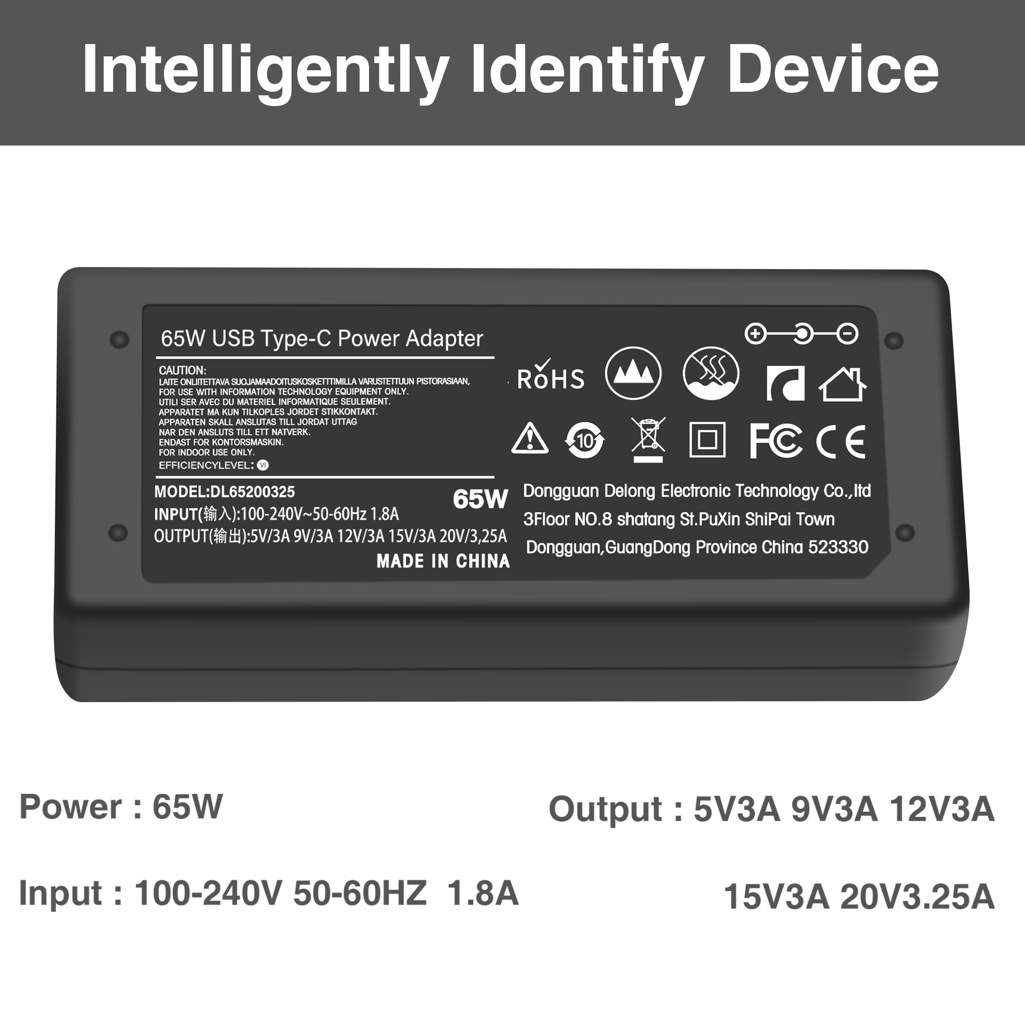 65W USB Type-C Power Adapter Charger For Dell Chromebook 3100 3400 13 3380, Latitude 5175 5179 5285 5289 5290 Laptop