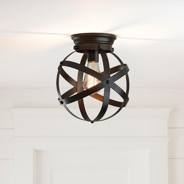 Kerby 10.5 in. 1-Light Rustic Industrial Satin Bronze Flush Mount Ceiling Light