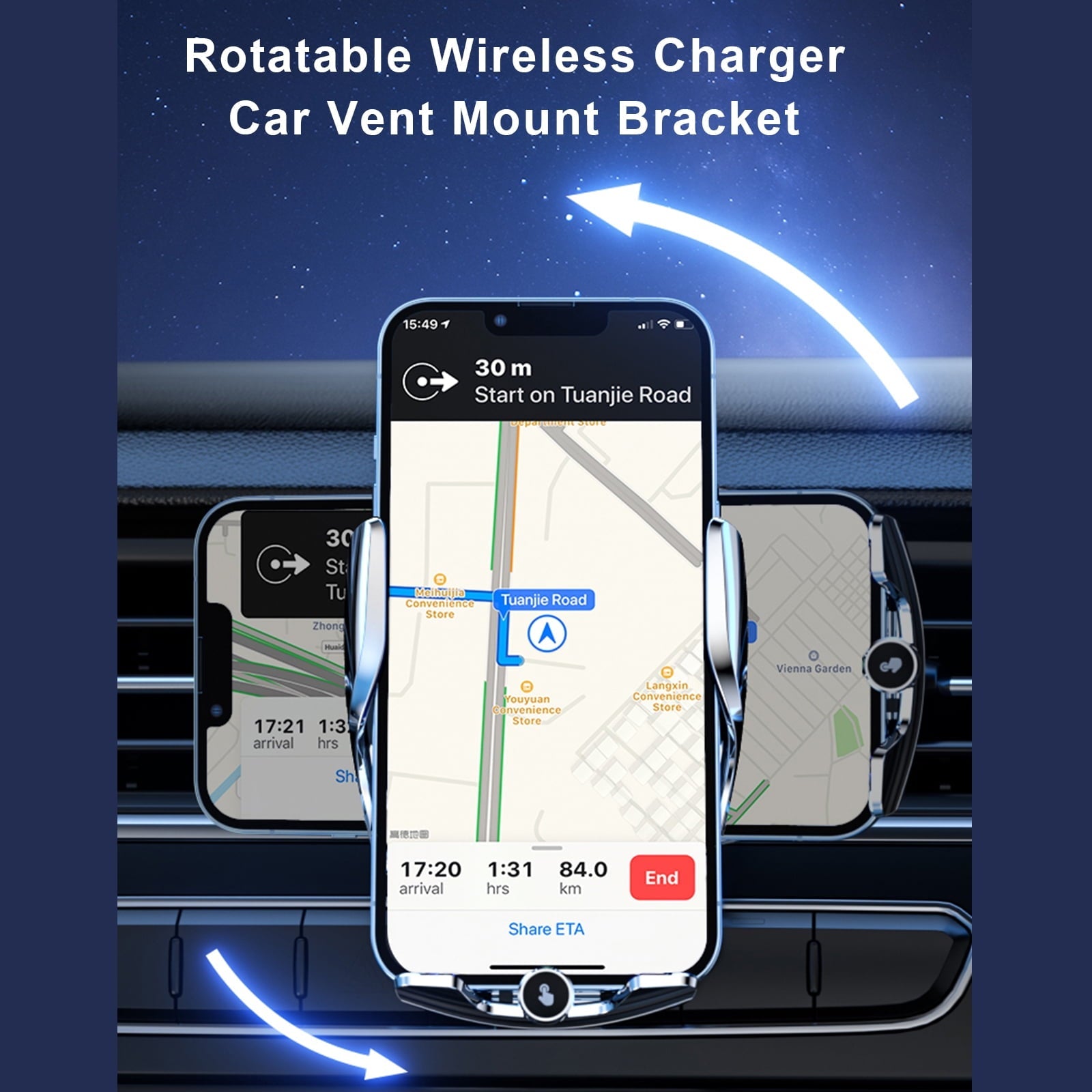 Wireless Car Charger, Electric Induction 15W Wireless Charger Car Vent Mount Bracket Fast Charging Auto-Clamping Car Mount Phone Holder Mount Air Vent Phone Holder