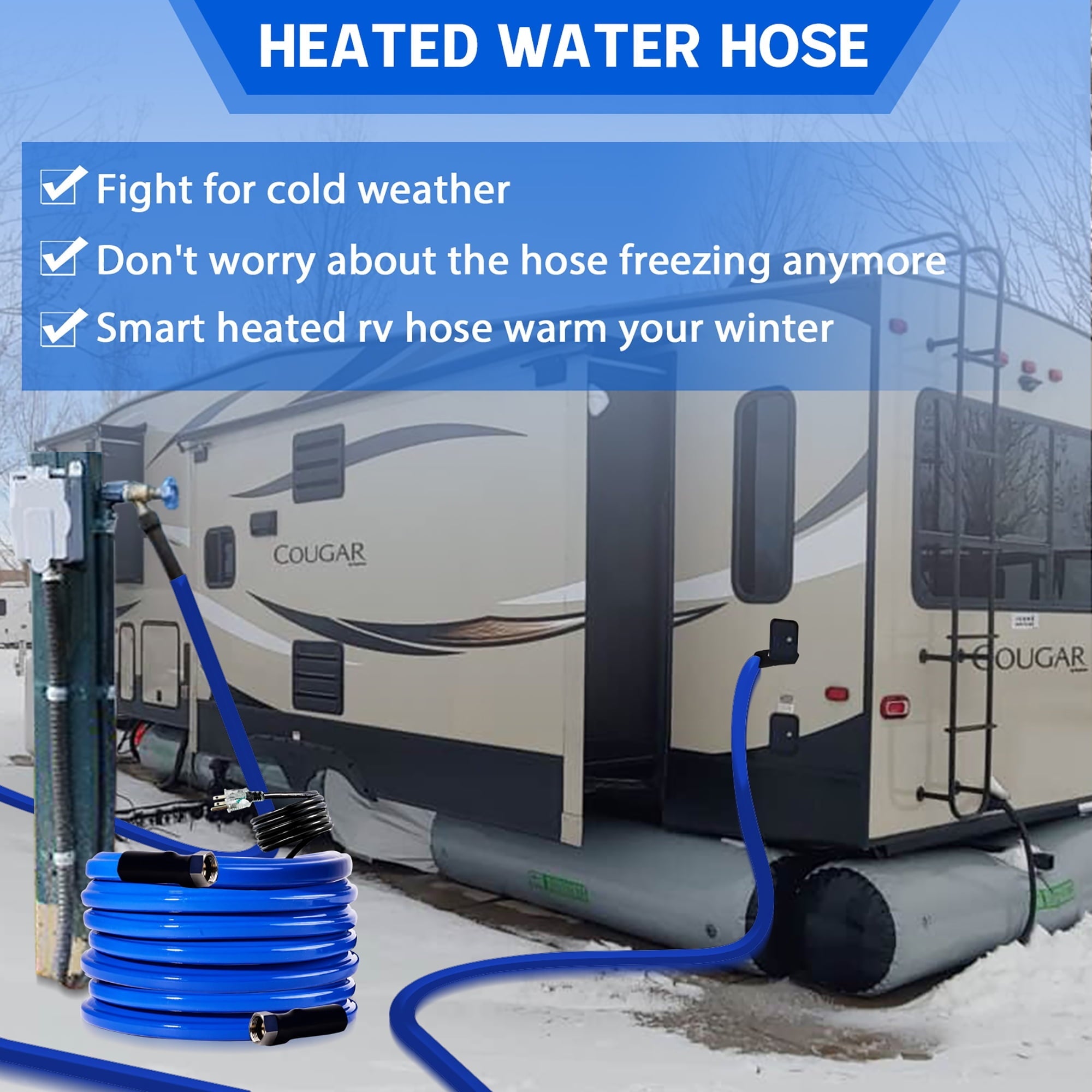 50FT, 100FT Heated Water Hose for RV,-45 ℉ Antifreeze Drinking Garden Water Hose，Rv Accessories, Rv Water Hose