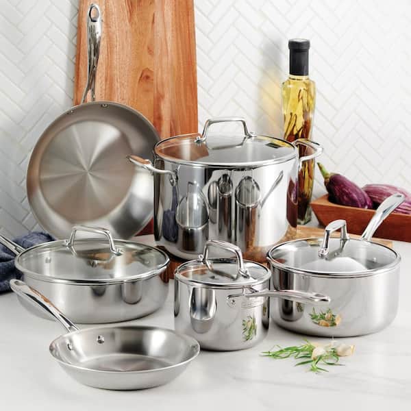 10 Piece Tri-Ply Clad Stainless Steel Cookware Set with Glass Lids