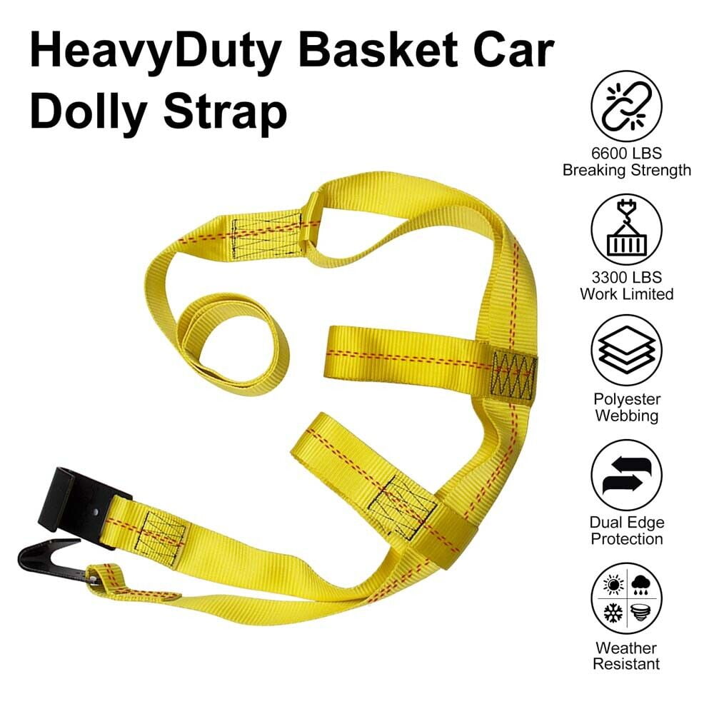 Carbole 2Pcs Car Tire Basket Straps, Adjustable Tire Tow Straps Wheel Net Tow Dolly with Flat Hook, Yellow