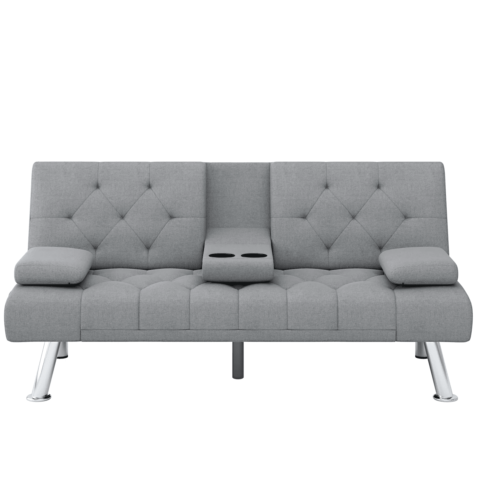 Homfa Convertible Futon Sofa Bed, 66.3'' Upholstered Removable Armrests,Gray Finish
