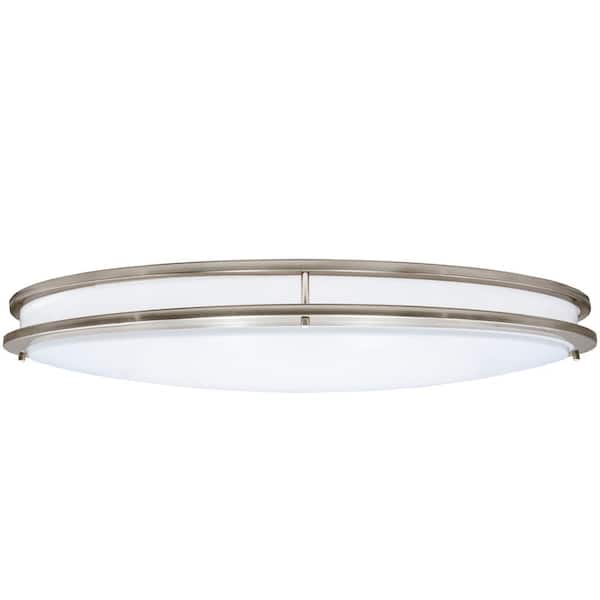 32 in. Oval LED Ceiling Mount Fixture, Dual Ring Satin Nickel, Dimmable, 3 CCT 3000K-5000K, 5500 Lumens