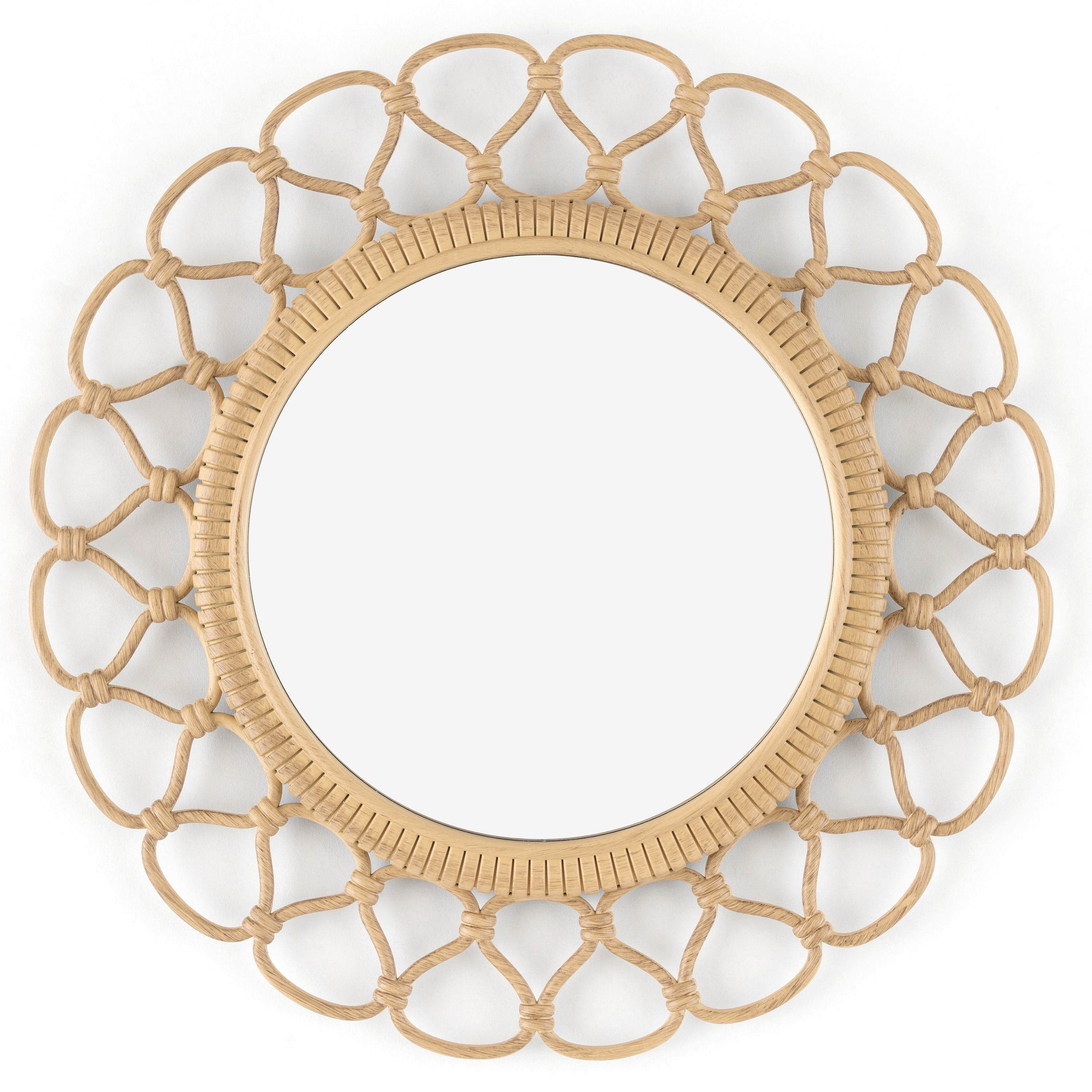 Better Homes & Garden 3 Piece Light Natural Faux Woven Wicker Round Traditional Mirror Set