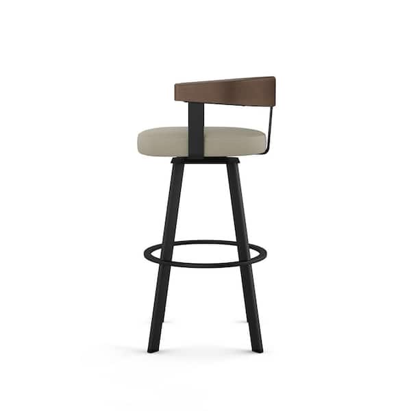Lars 26 in. Beige Faux Leather / Black Metal / Brown Wood Swivel Counter Stool