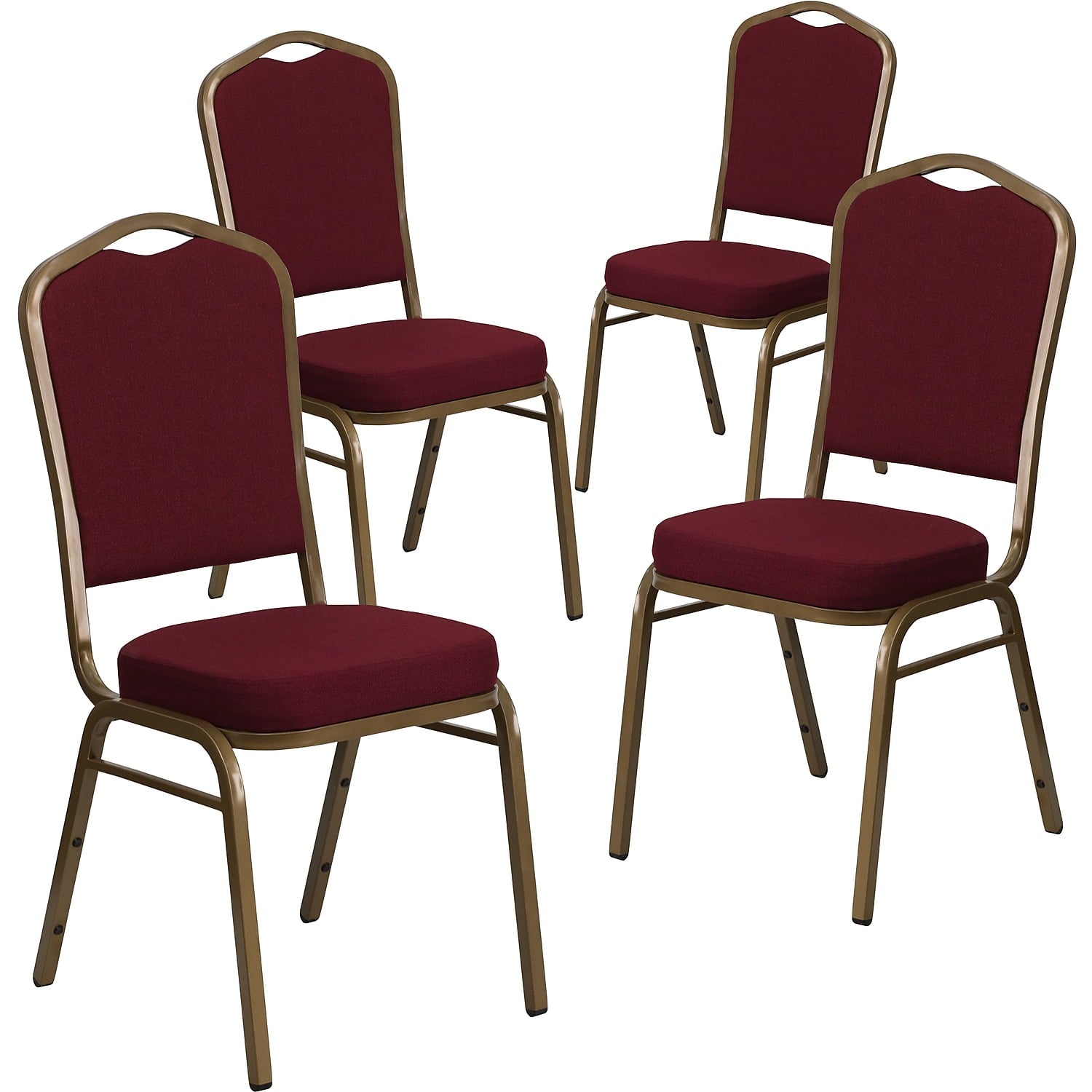 Flash Furniture 4 Pack HERCULES Series Crown Back Stacking Banquet Chair in Black Patterned Fabric - Gold Vein Frame