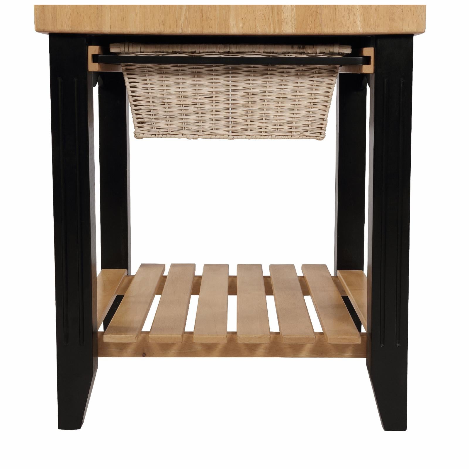 Kolton Square Kitchen Island, Black and Natural with Butcher Block Top