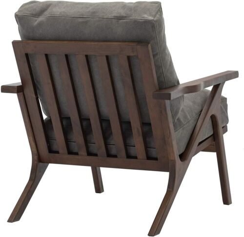 Mid Century Modern Accent Armchair Grey Fabric Upholstery Solid Wood Frame