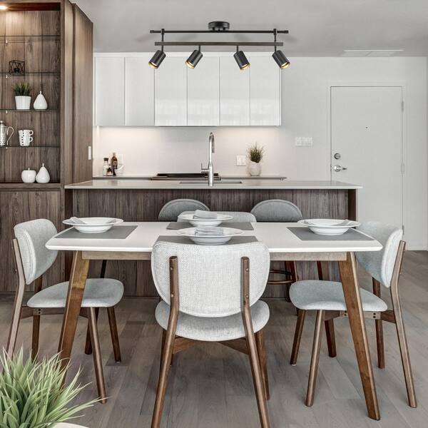 Nashville 2.58 ft. 4-Light Matte Black Linear Track Lighting Kit with Faux Wood Accent Bar