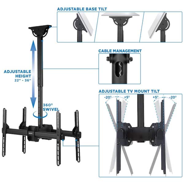 37 in. - 70 in. Dual Full Motion TV Ceiling Mount with 20-Degree Tilt, 198 lbs. Load Capacity