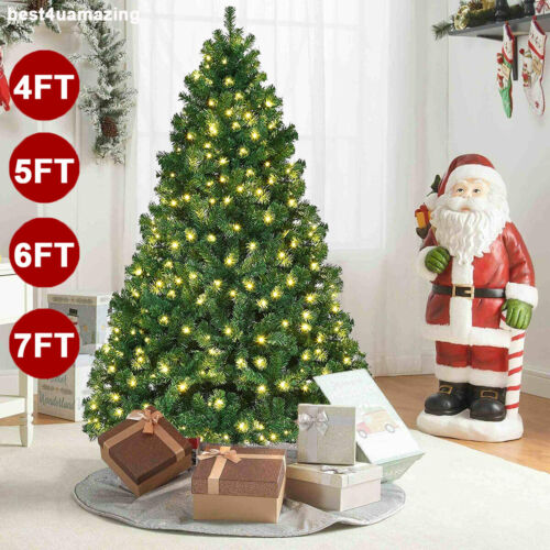 4/5/6/7FT Christmas Tree W/LED Lights & Stand Holiday Season Indoor Outdoor Xmas