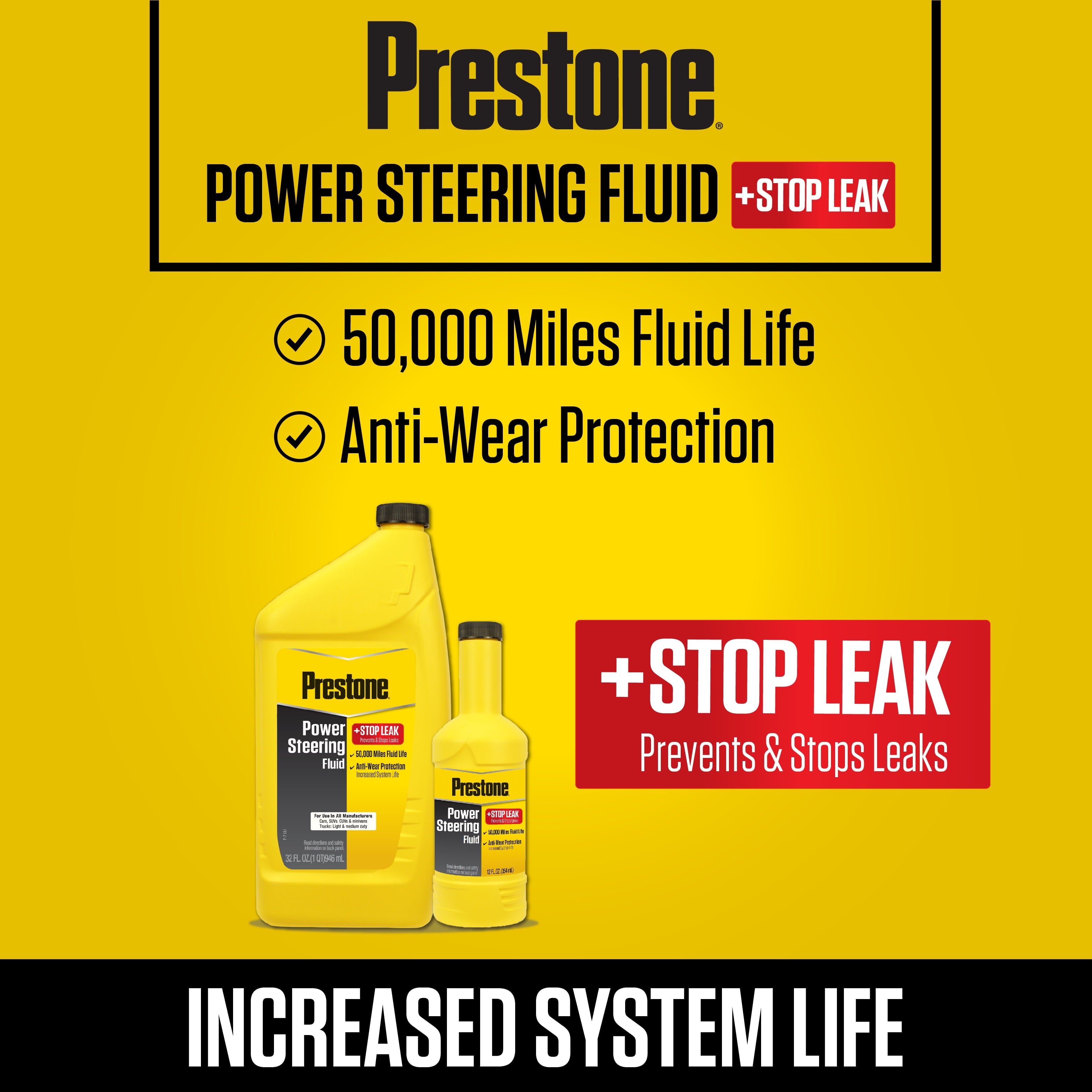 Prestone Power Steering Fluid Plus Stop Leak, 32 oz (1 Quarts)