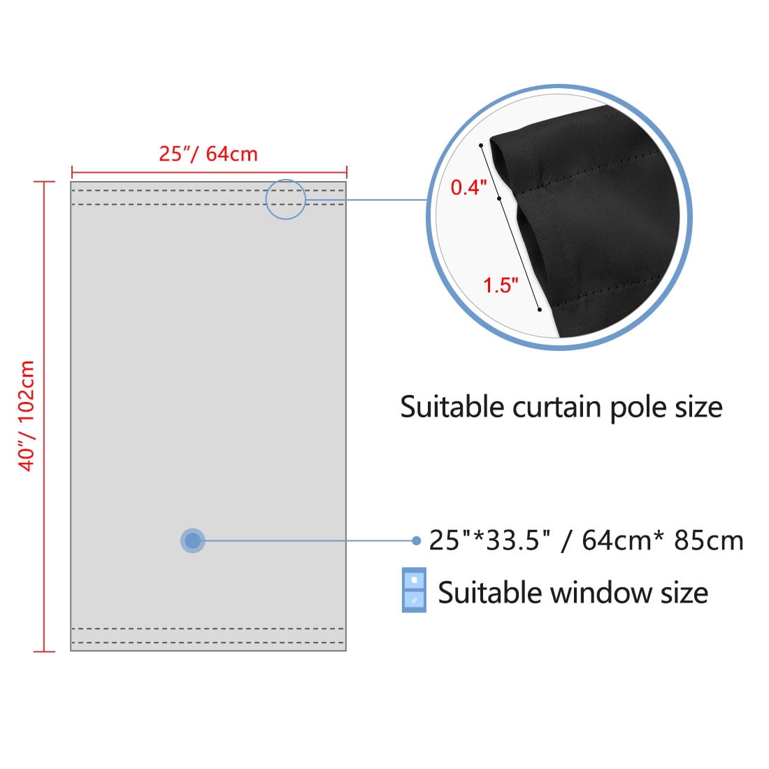 PiccoCasa 1 Panel Door Curtain Blackout Window Curtain for Home, Black, 25