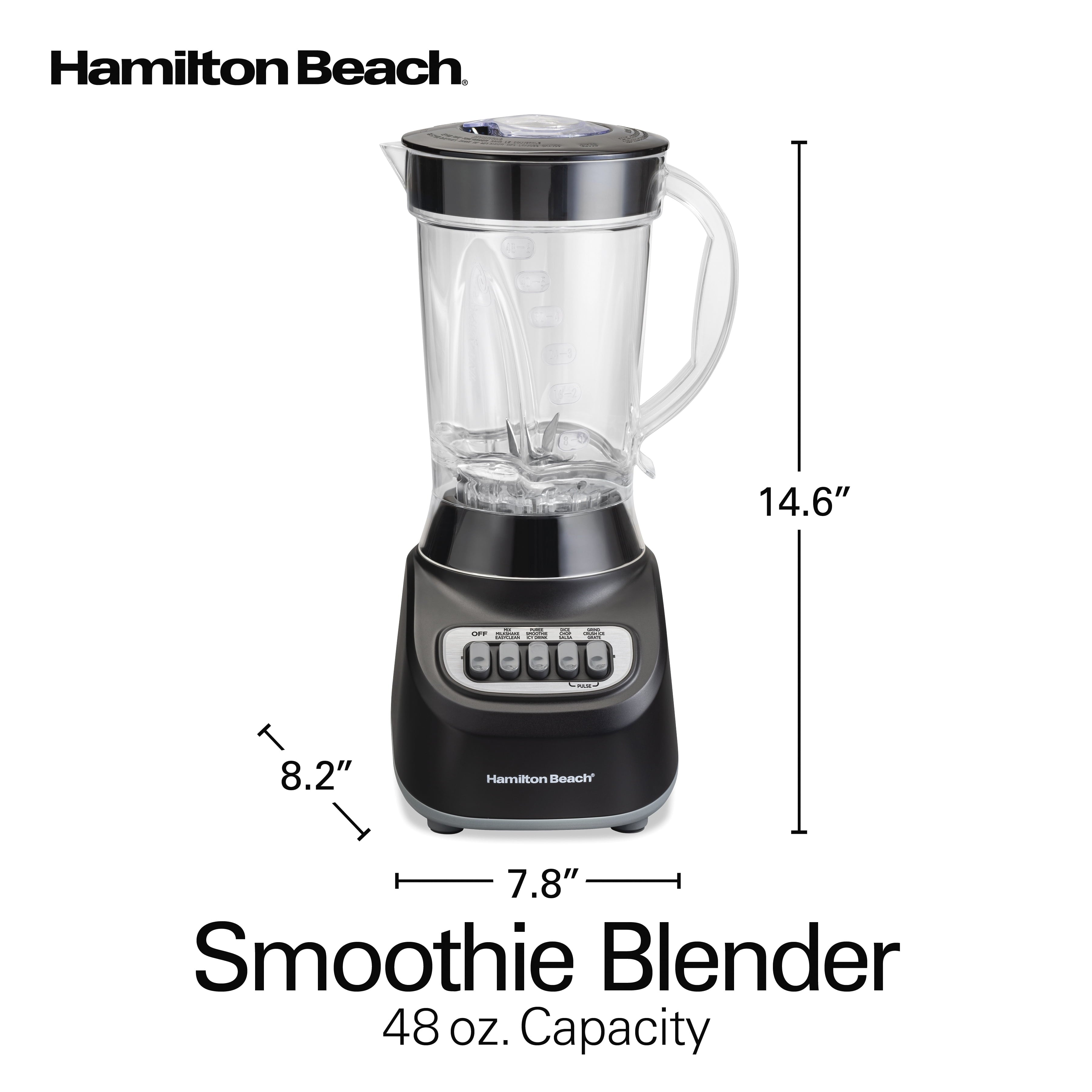 Hamilton Beach Smoothie Blender, 48 oz. Jar, 12 Blending Functions, Black, 50180F