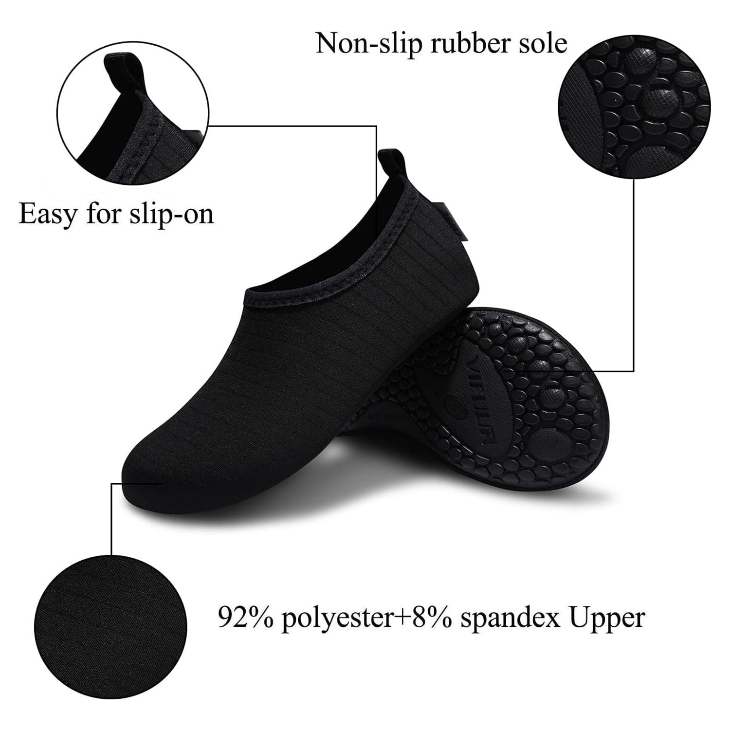VIFUUR Water Sports Shoes Barefoot Quick-Dry Aqua Yoga Socks Slip-on for Men Women Black, 5.5-6.5 Women/4.5-5.5 Men