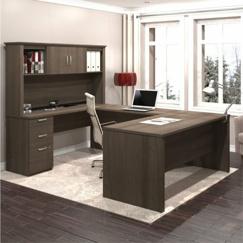 Bestar Logan Contemporary Wood Mahogany 4 Piece U Shaped Computer Desk