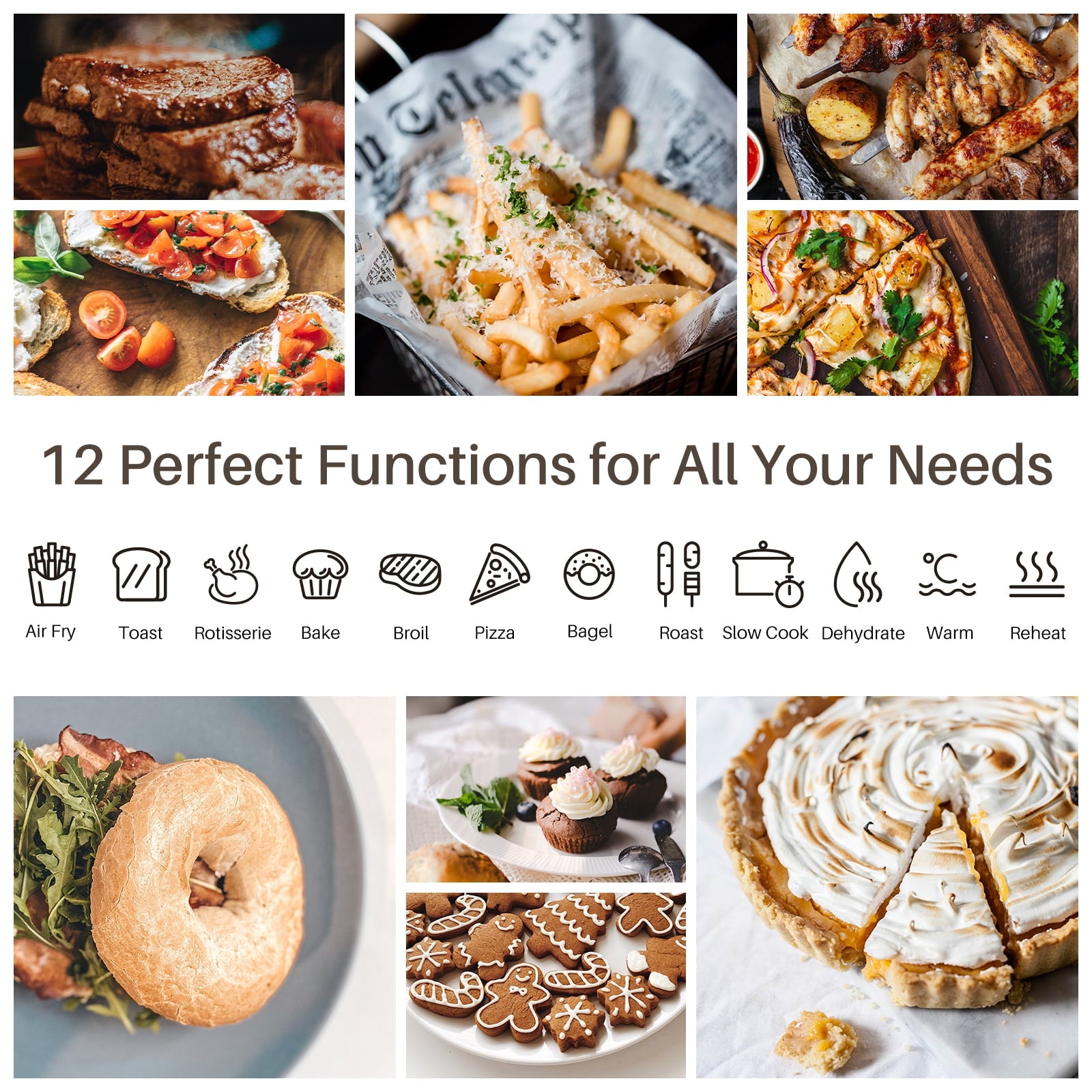 LNC Air Fryer Toaster Oven 12-in-1 Countertop Oven with Speedy Convection, Large 34 QT Capacity, 1750W, Stainless Steel - Black