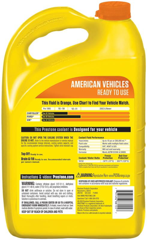 Prestone American Vehicles (Orange) Antifreeze & Coolant 1 gal-Ready to Use 50/50