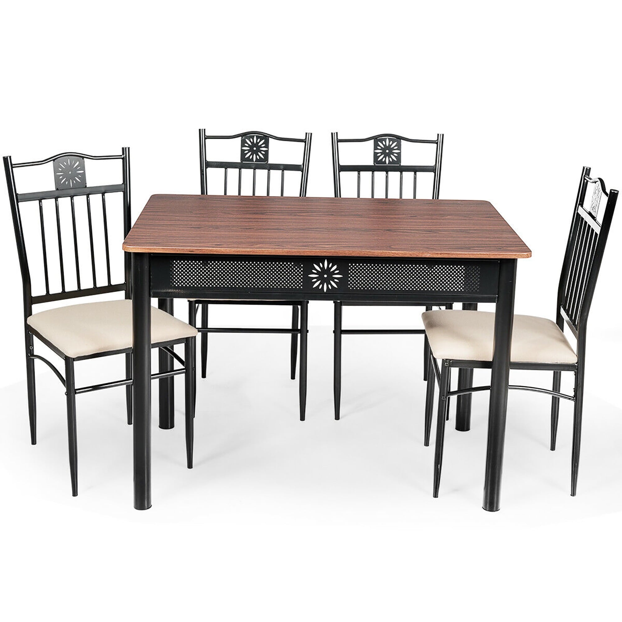 Costway 5 Piece Dining Set Wood Metal Table and 4 Chairs Kitchen Breakfast Furniture