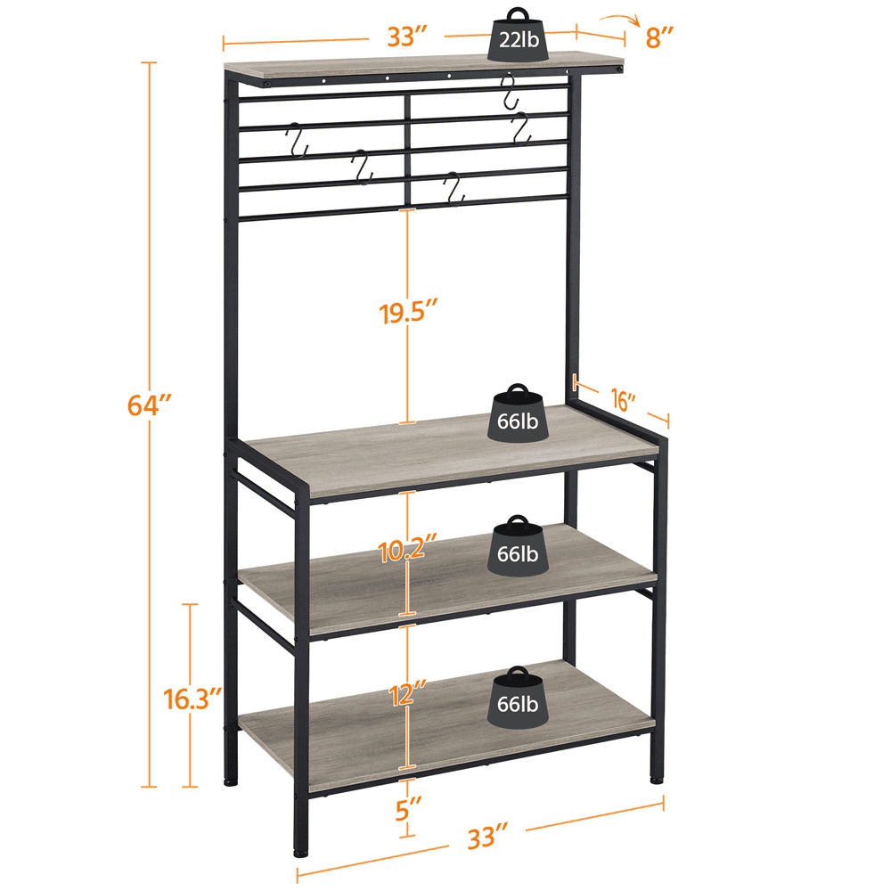 Yaheetech 4-tier Baker's Rack with High Display Shelf and 5 S-Shape hooks, Gray