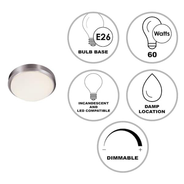 Bliss 15 in. 3-Light Brushed Nickel Flush Mount Ceiling Light Fixture with Frosted Glass Shade