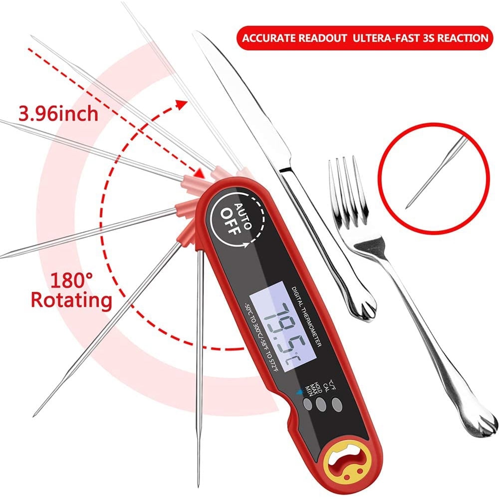 Meidong Digital Instant Read Meat Thermometer with Long Probe -Kitchen Cooking Thermometer for Food Cooking Grilling BBQ Smoker Grill Kitchen Oil Candy Thermometer with Whisk (Battery Not Included)